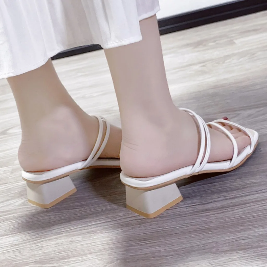 

Sandals 2021 New Fashion Party Slippers Women Summer Fashion Fish Mouth Thin Straps Toe Sandals Chunky Heel Slippers #01