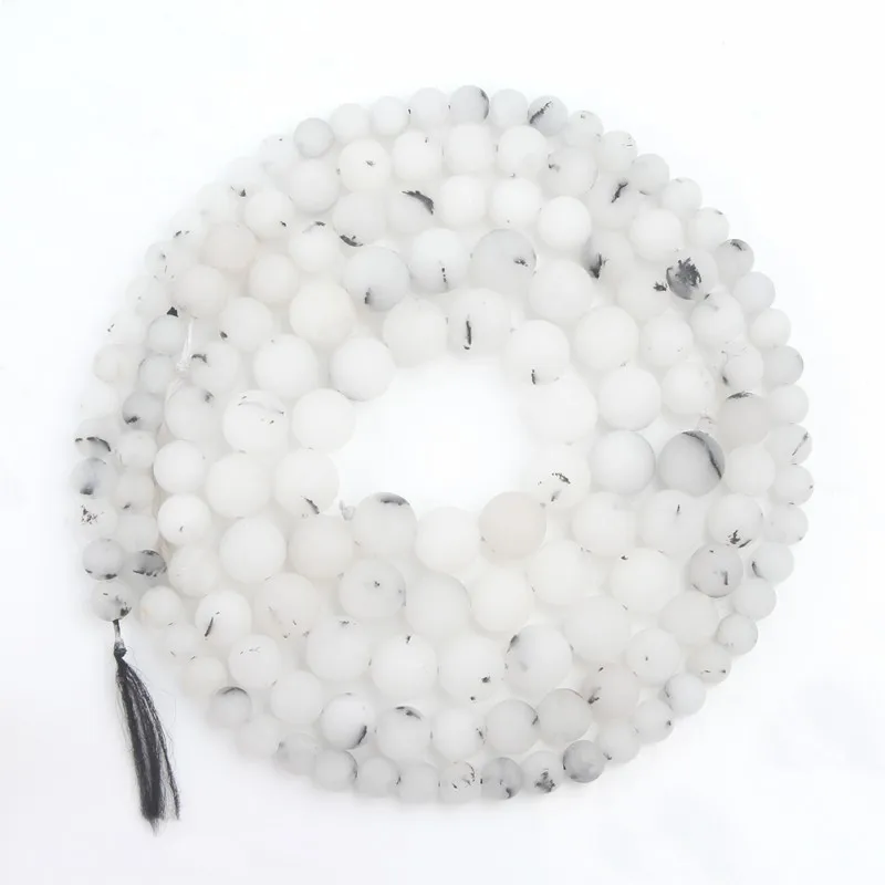 Natural Matte Black Spot White Jades Round Loose Beads For Jewelry DIY Making Bracelet Charms Accessories 15''Strand 6 8 10 12mm |