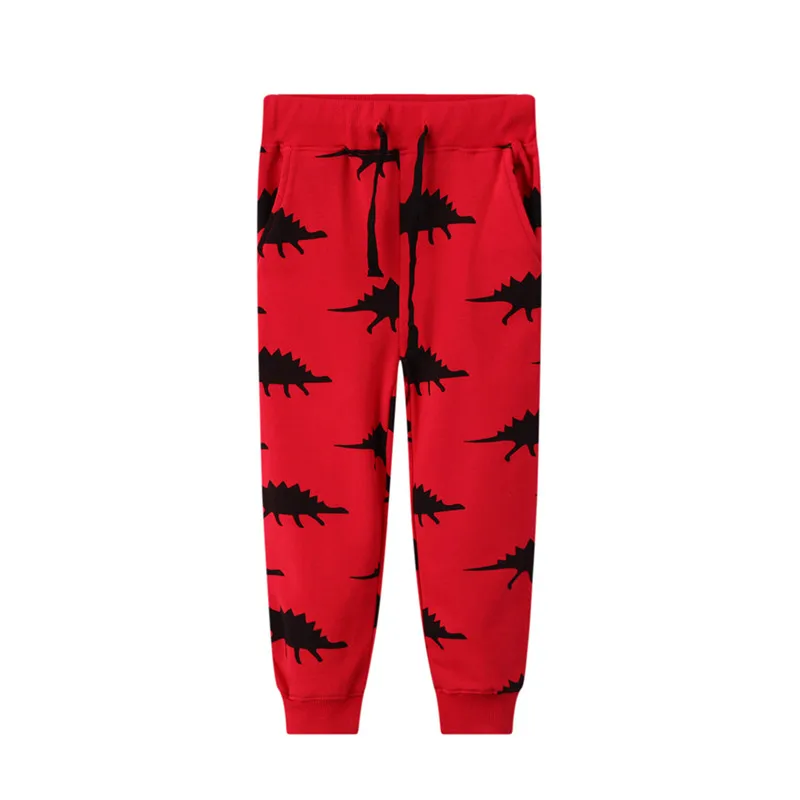 

Jumping Meters Children's Sweatpants For Autumn Winter Dinosaurs Print Drawstring Boys Girls Trousers Pockets Kids Full Pants