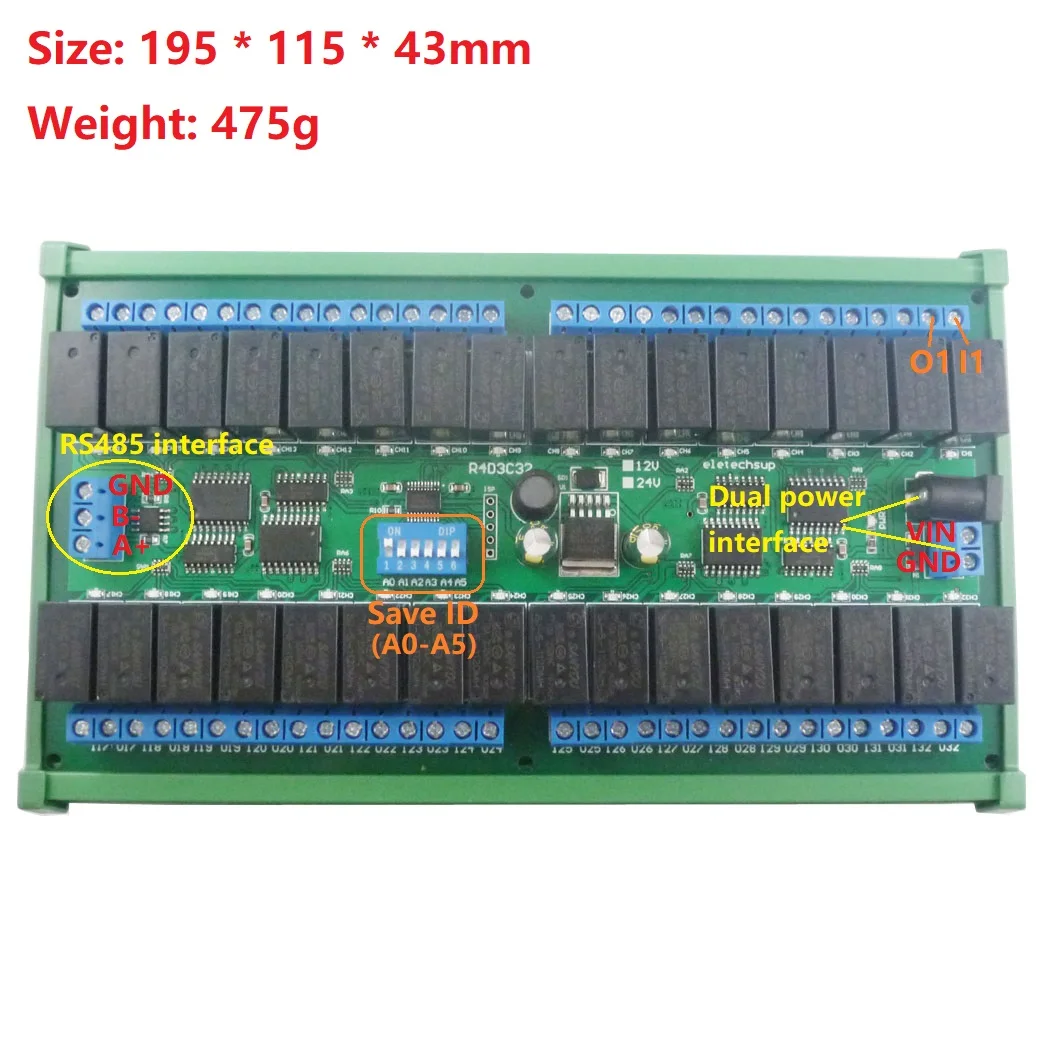 Релейный модуль Modbus RTU RS485 12 В 24 постоянного тока 32 канала Модуль UART с