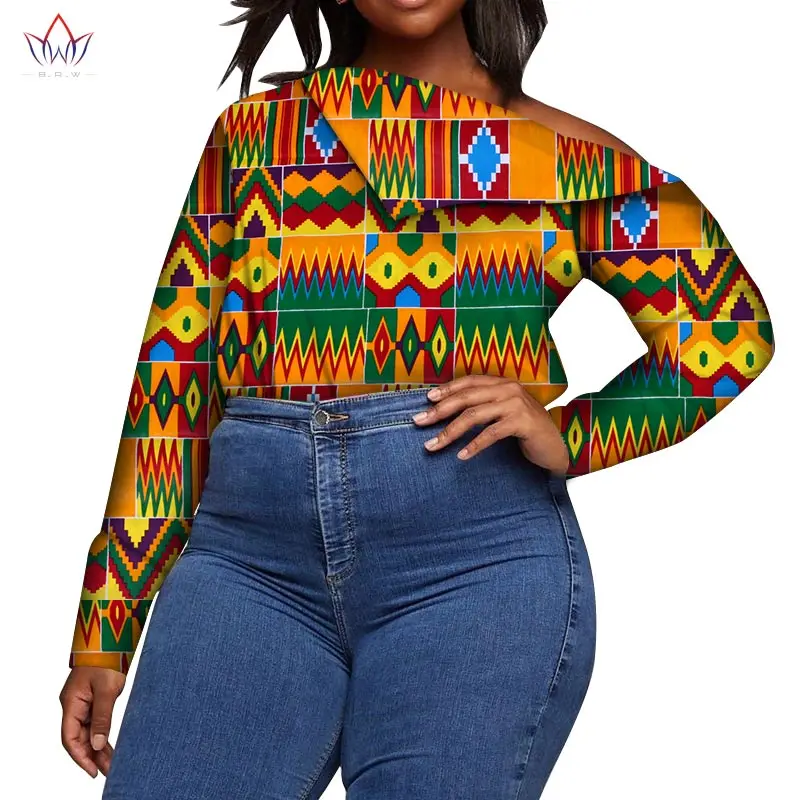 Женская рубашка с длинными рукавами и открытыми плечами Повседневная принтом в