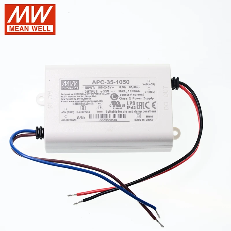 MEAN WELL APC 35 100 240В 350мА 500мА 700мА 1050ма светодиодный драйвер Высокая Эффективность