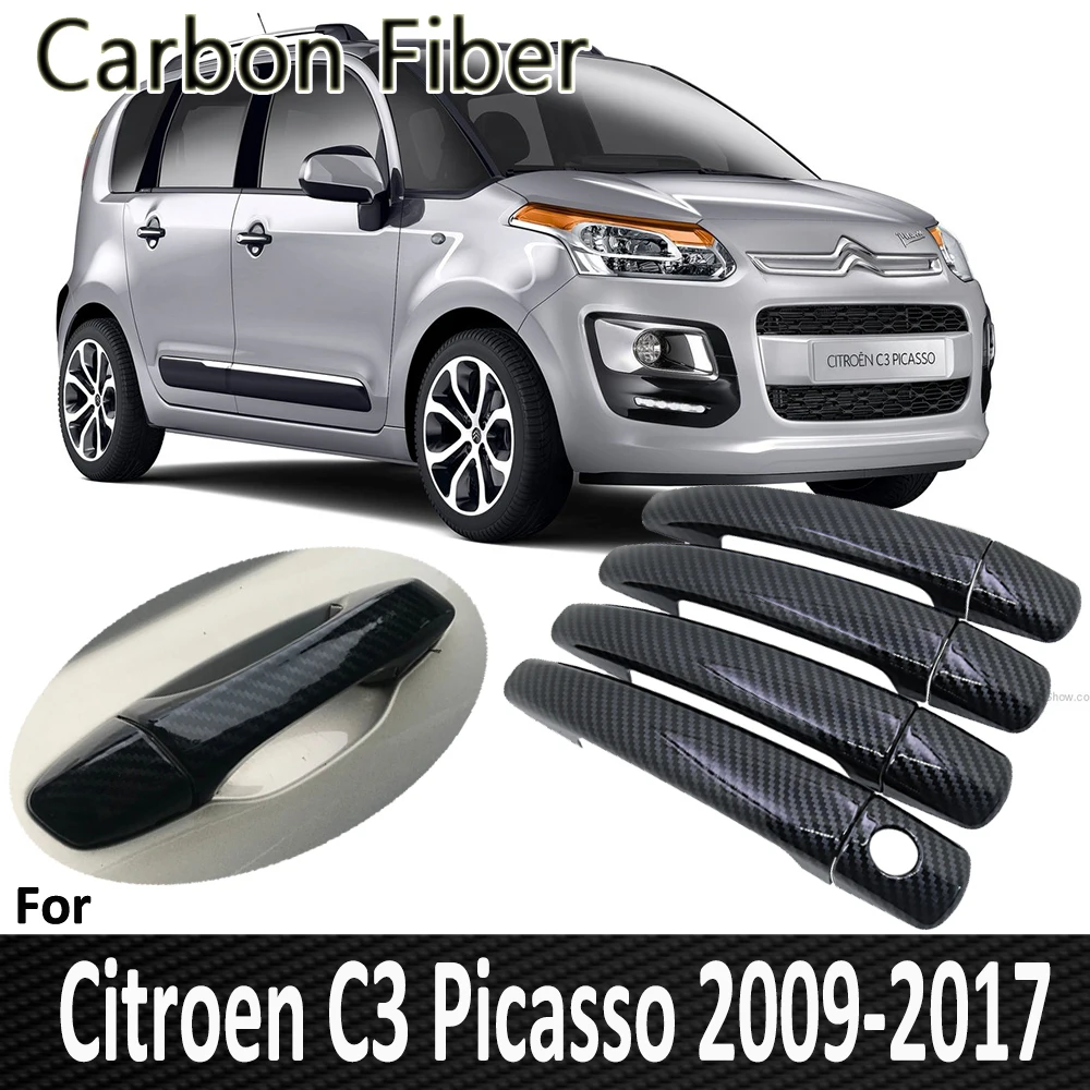 Черное углеродное волокно для Citroen C3 Picasso 2009 ~ 2017 2010 2011 2012 2013 2014 2015 2006 Дверная ручка