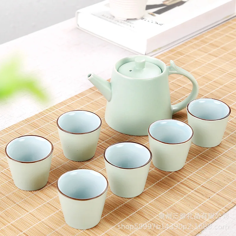 

Китайские дорожные чайные наборы кунг-фу, 7 шт., керамические портативные фарфоровые сервисы, простые чайные чашки Gaiwan, чайный горшок, подаро...
