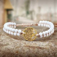 hot tree of life charm beaded bracelets handmade white natural stone braided bracelet bangle boho wristband adjustable jewelry