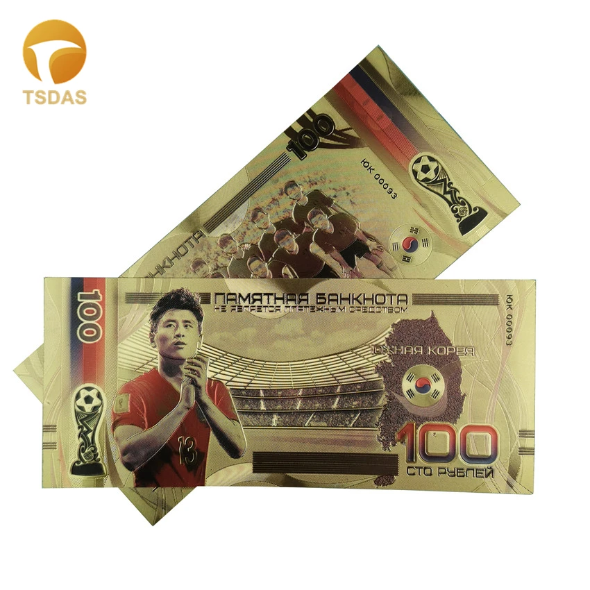 10 шт./лот русские банкноты футбольные 100 рубль в 24K позолоченные бумажные деньги