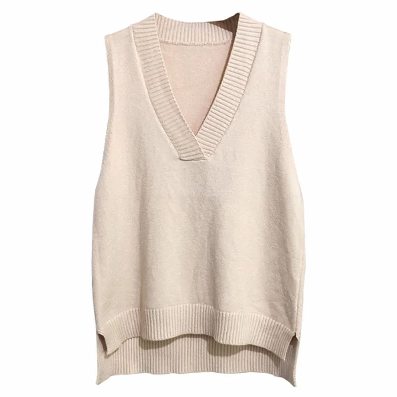

V-neck Knitted Sweater Vests For Women's Autumn And Winter Loose Wild Warm Vest Sleeveless Sweaters Woman Oversized Sweater