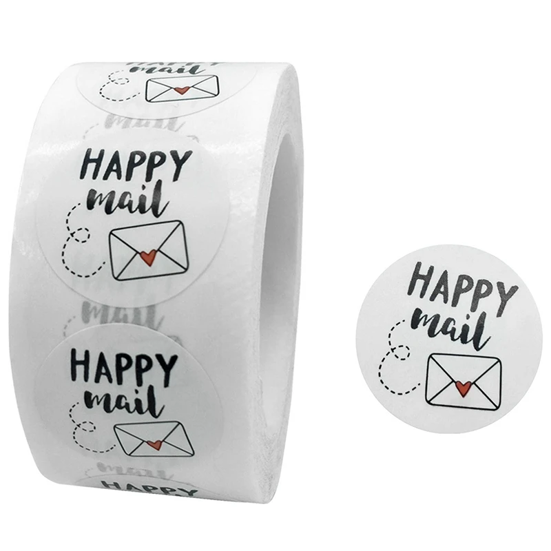 

Happy Mail Thank You Roll Stickers for Packaging Sealing Greeting Cards Envelope Seal Bags 1 Inch Round 500 Stickers