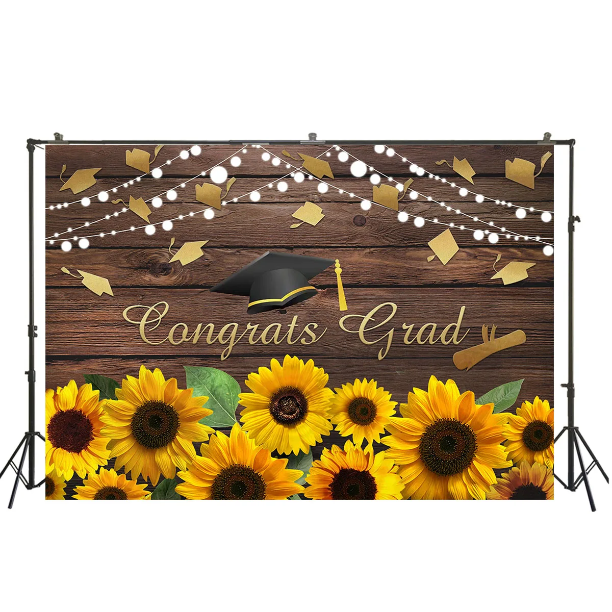 Выпускные вечерние декорации класса 2021 Congrats Grad Prom Scene Setter Chic Wood Banners Cap Sunflowers Decoration