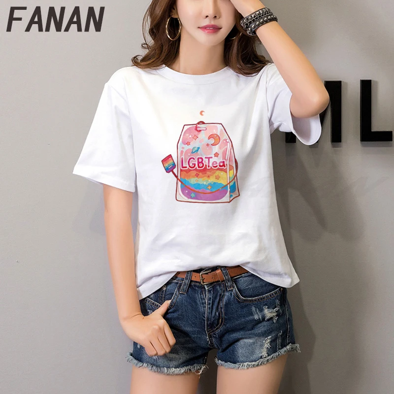 

Футболка женская в стиле Харадзюку, с принтом, белая