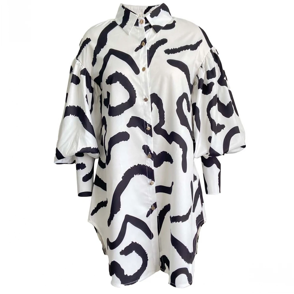 

Autumn Fashion Women Lantern Long Sleeve Blouse Elegant Office Shirts Turn-down Collar Casual Vintage Tops Blusas Mini Dress