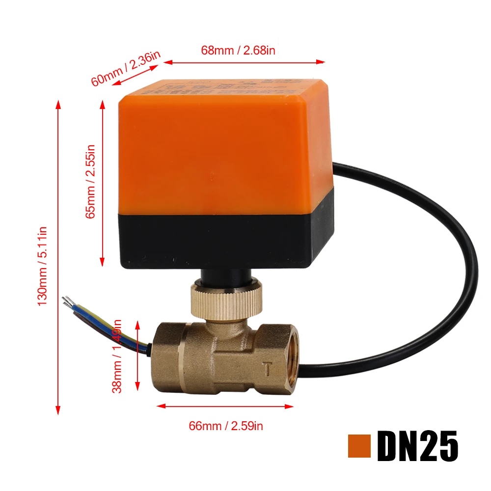 

New DN15/DN20/DN25 AC 220V IP65 Waterproof 2 Way 3-Wire Ball Electric Motorized Brass Valve with Actuator