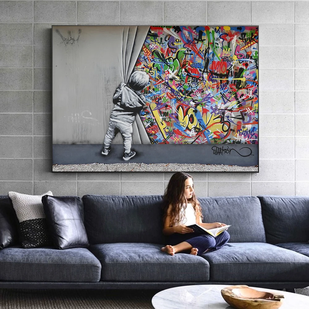 

Graffiti Art Wall Pictures For Living Room Behind The Curtain Street Art Canvas Paintings On The Wall Posters And Prints Decor