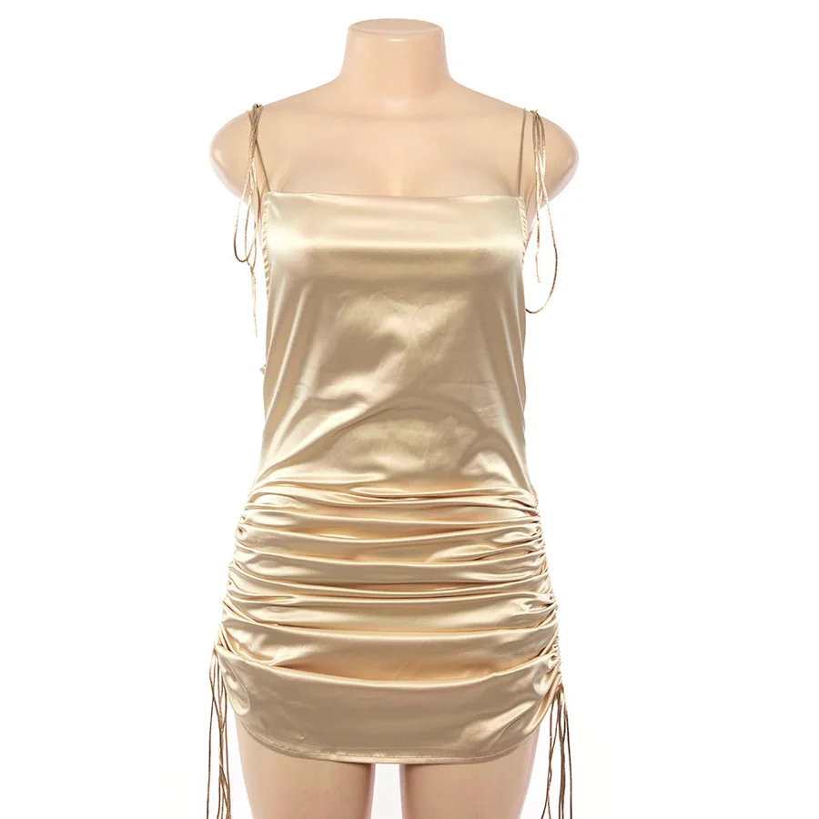 

2020 European and American Summer Pleated Pure Irregular Color Sexy Suspender Skirt Nightclub Dress Women's Wear