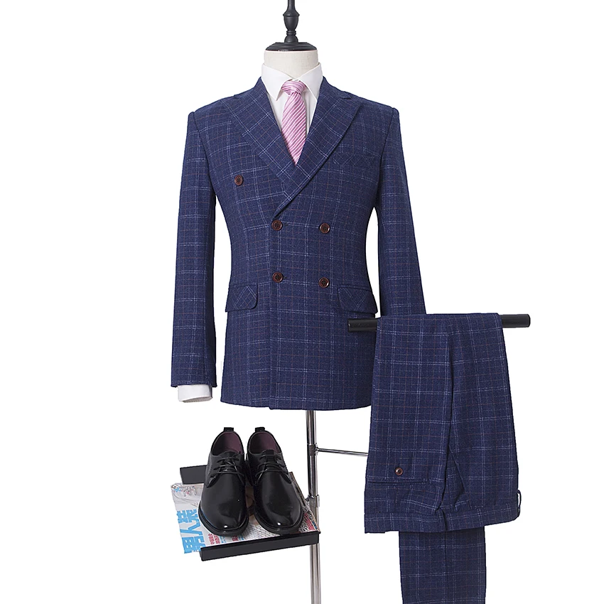 Элегантный синий Тонкий шерстяной мужской костюм Блейзер деловой Свадебный