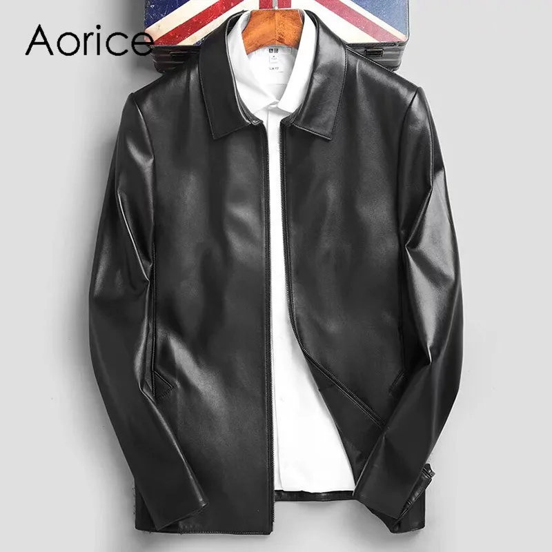 

Aorice MT828 для мужчин из натуральной кожи, Осень-зима, верхняя одежда для детей черный/Slim/простой бизнес Стиль/дубленка