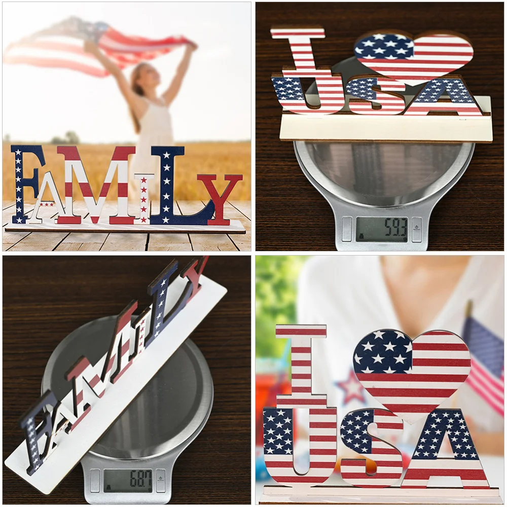 

2Pcs USA Patriotic Party Wooden Plaques Wooden Letter Blocks Desktop Ornament