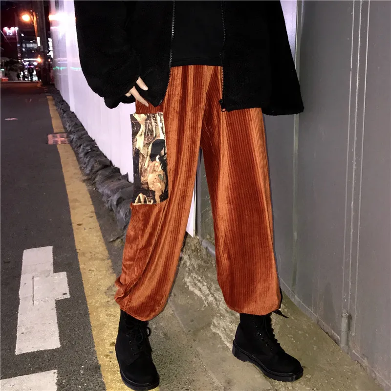 Однотонные Вельветовые женские брюки Lychee для девушек винтажные