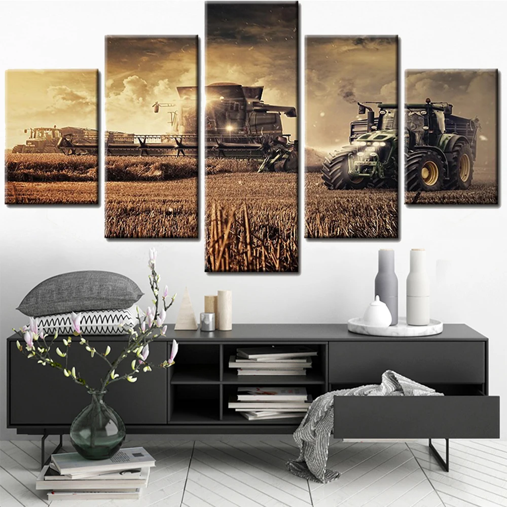 

5 Pieces Wall Art Canvas Painting Landscape Poster Retro Harvesting Machine Modern modular Pictures Home Living Room Decoration