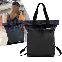 mjzkxqz 2021 new men casual backpack women fashion travel bag for school teenagers girls roll top black shoulder bag laptop sac
