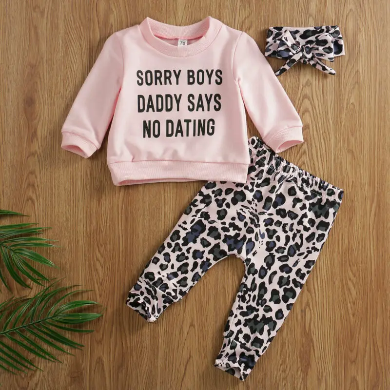 

Newborn Baby Girl Leopard Print T-Shirt Top Pants Headband Outfit Clothes 0-24M
