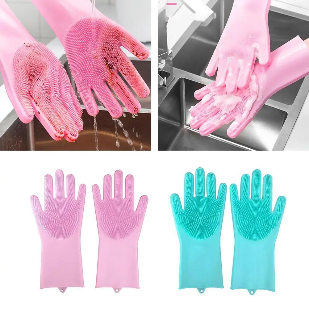 

1Pair Dishwashing Cleaning Gloves Magic Silicone Rubber Dish Washing Glove for Household Scrubber Kitchen Clean Tool Scrub