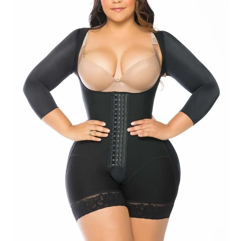 

Women'S Corset Thigh Trimmer Shapewear Hook And Eye Closure Breast Support Tummy Control Long Sleeve Triangle Bodysuit