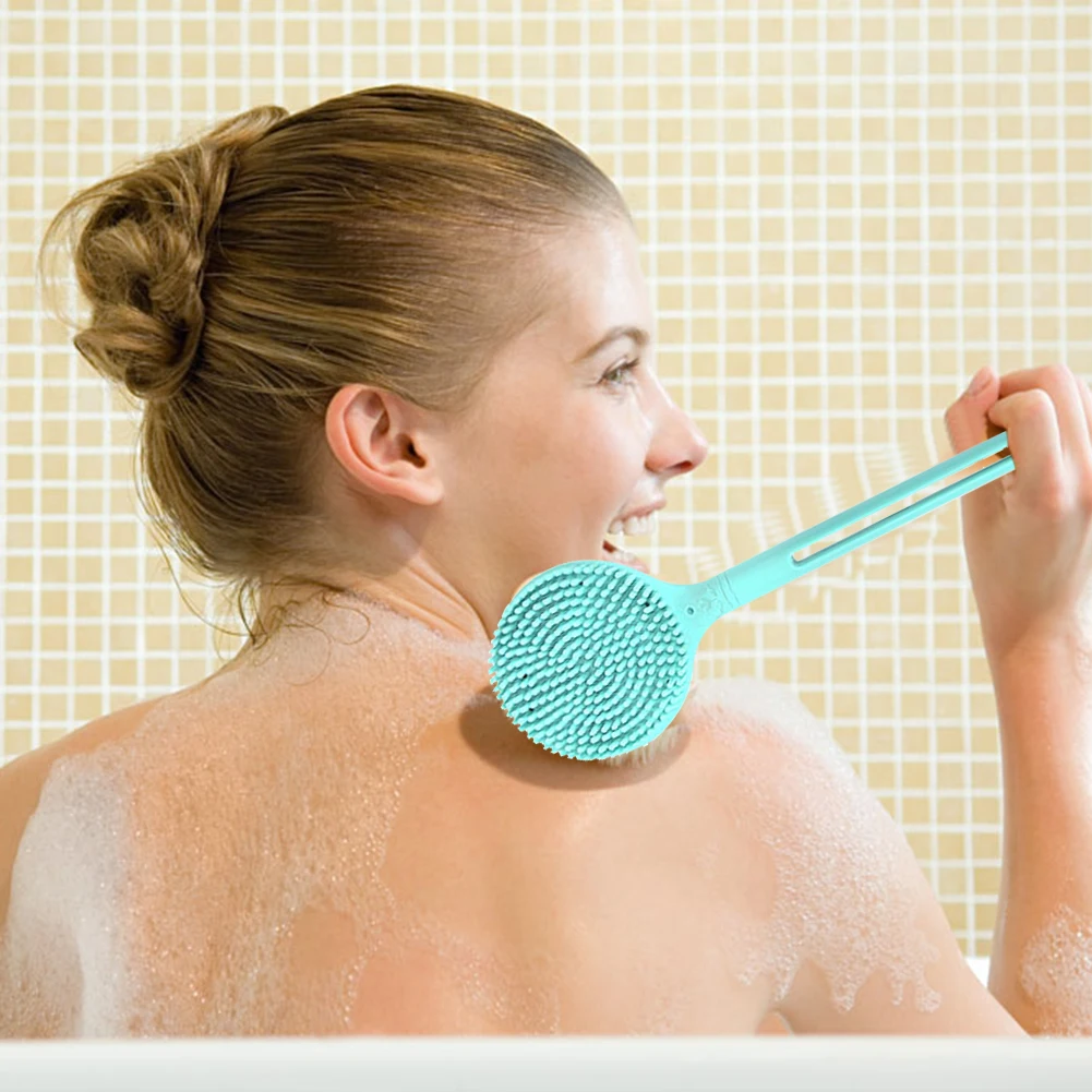 

Double-sided Shower Body Brush Silicone Long Handle Bathroom Wash Brush Bathing Massage Back Body Exfoliating Brush