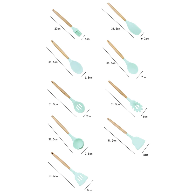 Kitchen Utensils Silicone Wooden Handle Non-Stick Cookware Heat-Resistant Spatula Spoon Tool Set | Дом и сад