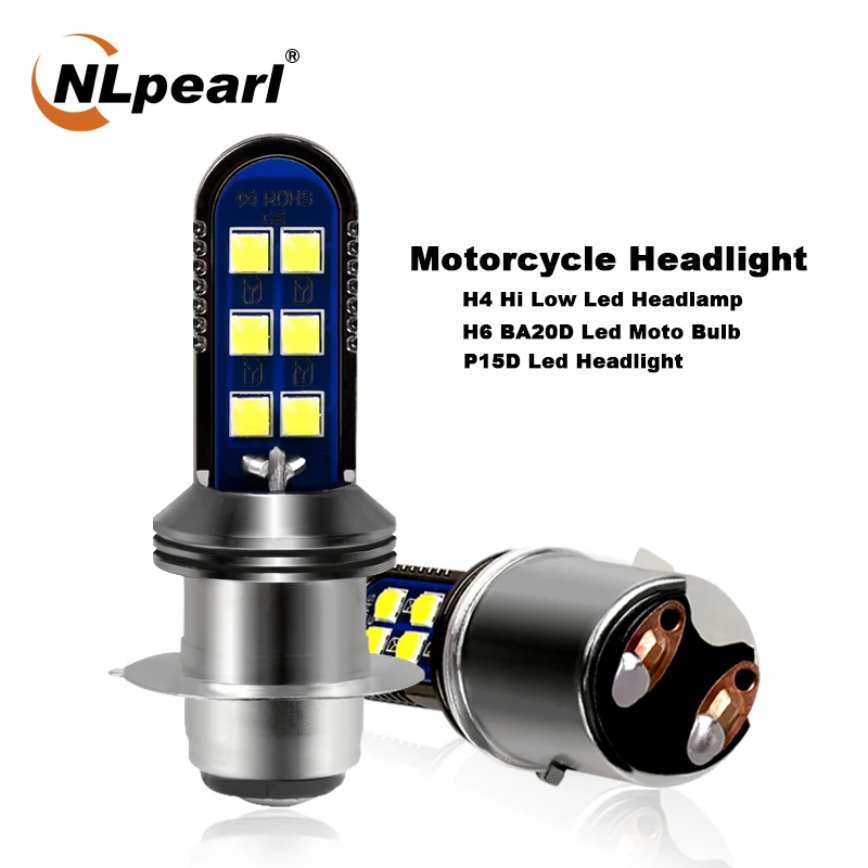 Светодиодные лампы для мотоциклетных фар NLpearl 1X P15D 12 В 6000 лм 3030 K SMD чипов H4