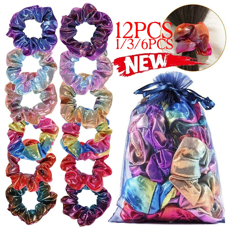 

Girls Rainbow Hair Rope Hair Accessories for Women Fashion Accessories Two-tone Elastic Hair Band Metal Color Glitter Scrunchies