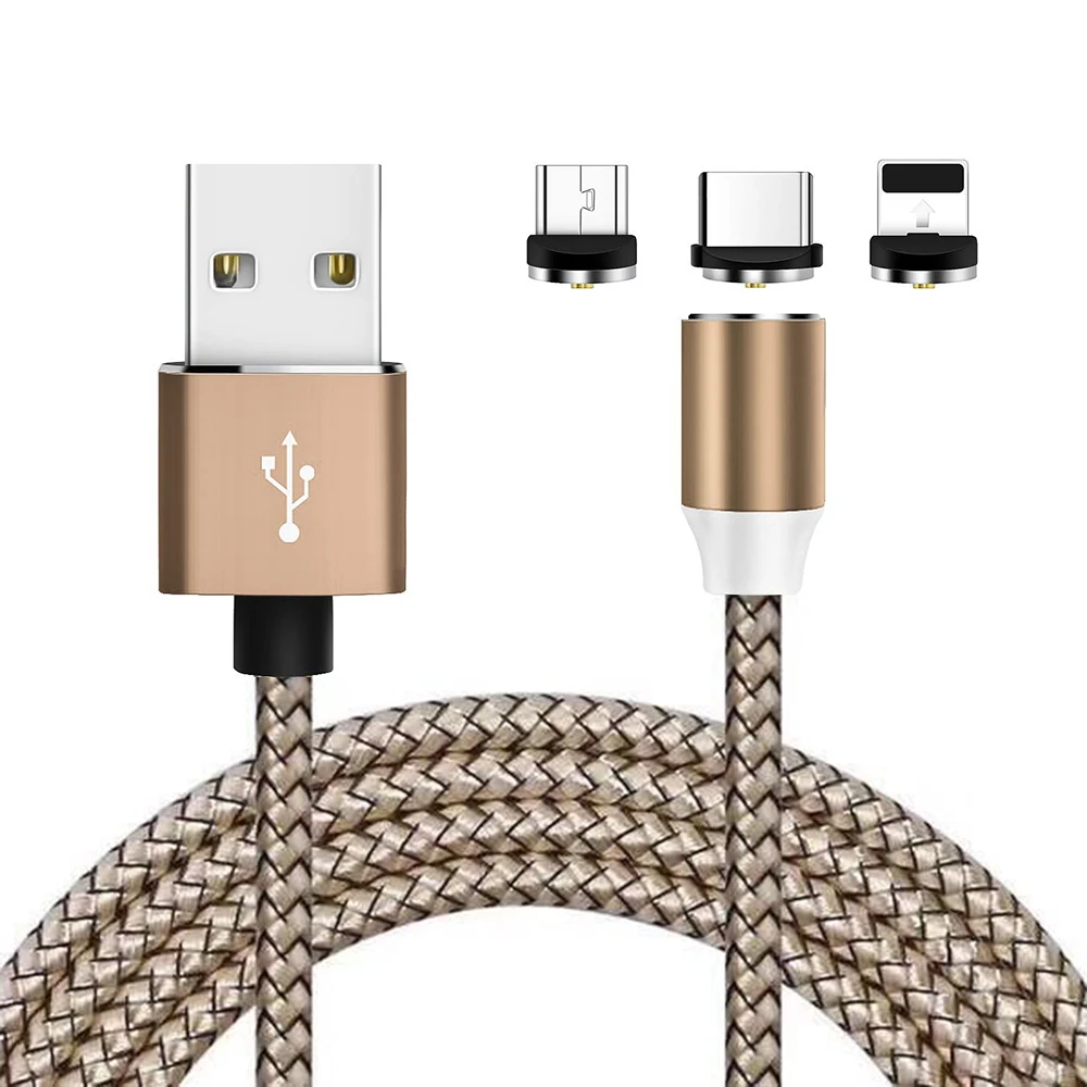 Золотой Магнитный кабель mi cro usb type C Ios 3 в 1 для samsung Galaxy S10 S9 Plus Xiaomi mi 9 8 для Iphone 8 Xs Max Xr X зарядный кабель - Цвет: Золотой