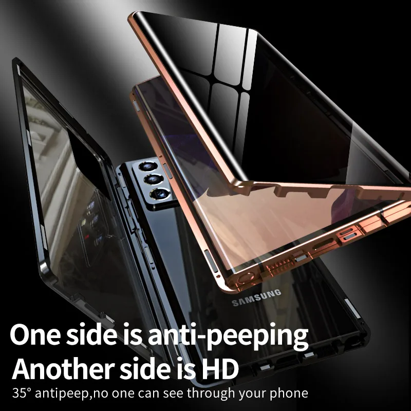 Privacy Magnetic Case for Samsung Galaxy Note 20 Ultra Double Glass Metal Bumper Anti-Peep Cover for Samsung Note 20 S20 Plus