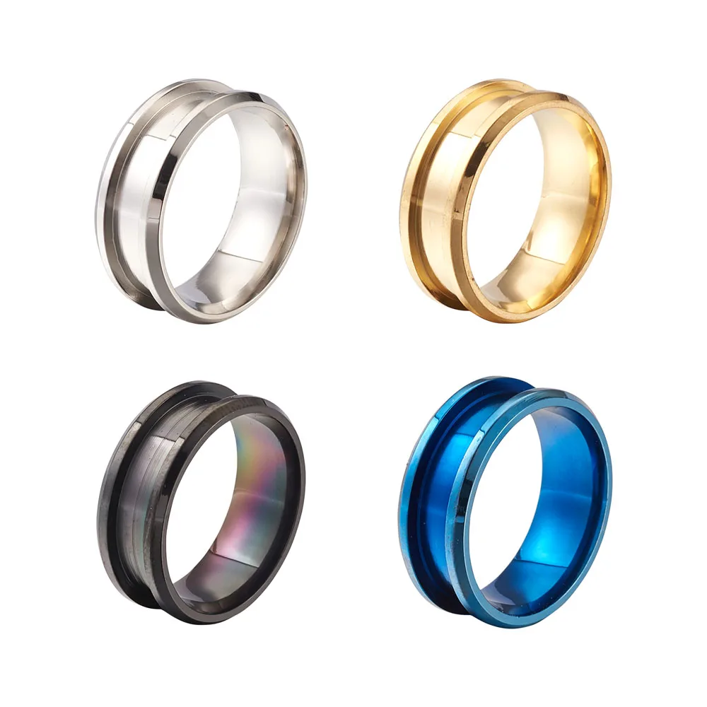 

4pcs Stainless Steel Finger Ring Core Blank Mixed Color Polished Comfort Grooved Ring for Inlay Jewelry Making Supplies