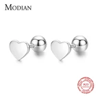 Modian 100% реальные 925 стерлингового серебра простой сердца серьги-гвоздики модные круглые бусины Серьги для женщин, хорошее ювелирное изделие