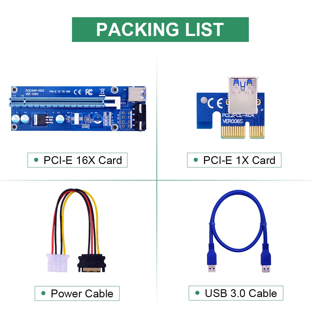 CHIPAL 10 шт. VER006S PCI-E Райзер карта SATA 15pin кабель питания USB PCI Express x 8x 16x удлинитель PCIe