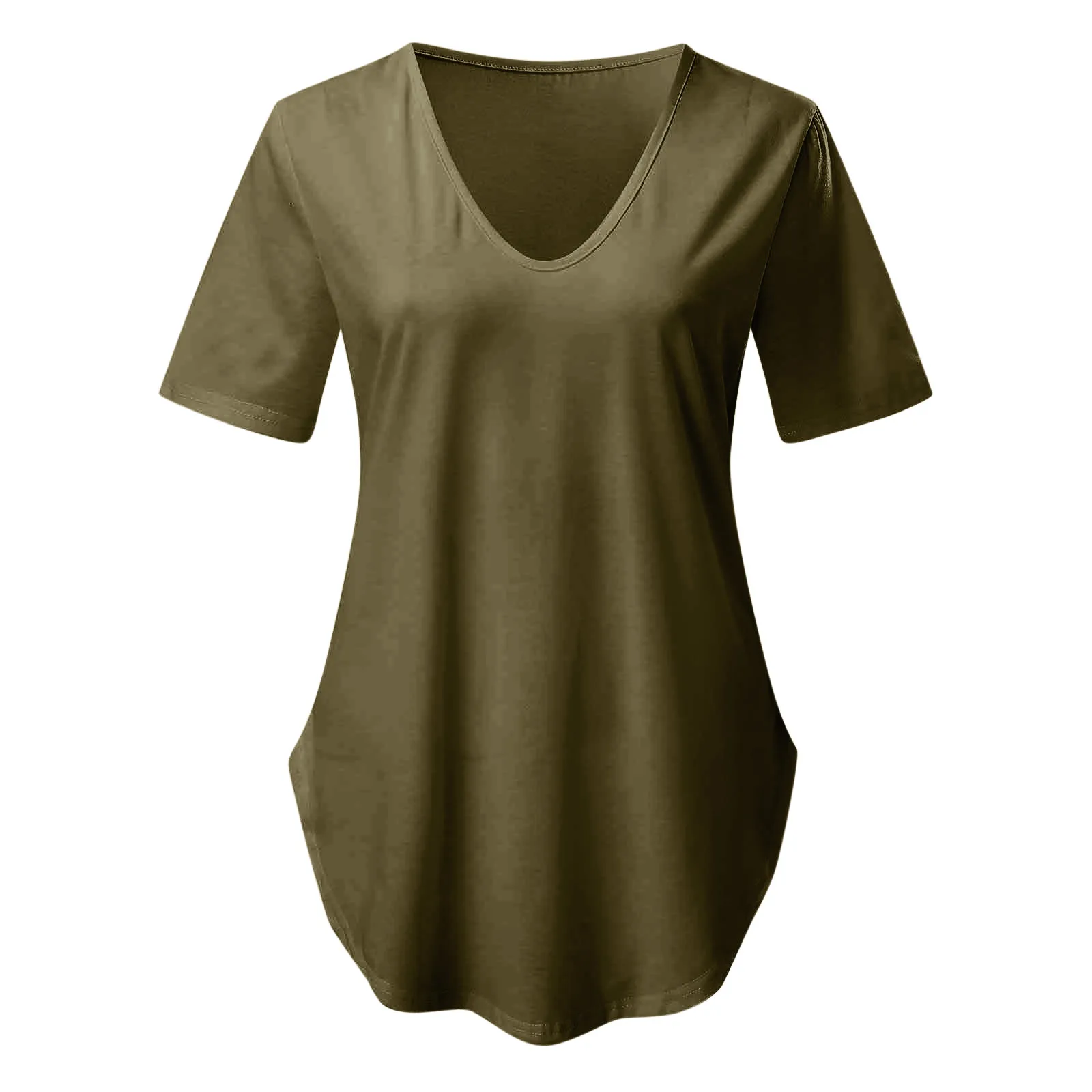 

Solid Color Short-sleeved T Shirt Tops For Women Summer Casual Loose V-Neck Tee Tops Female Streetwear Camisas Mujer 2021 A40