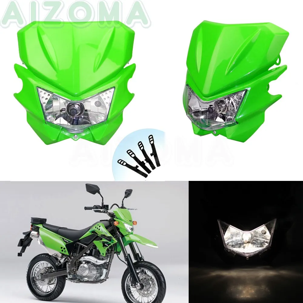 Зеленые Супер мотоциклы фары 12v 35w для мотокросса универсальная фара Kawasaki KX KLX KSR KLR