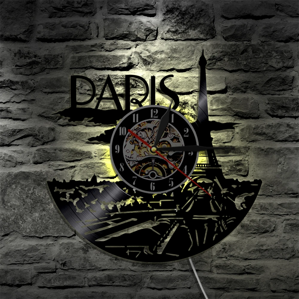 Настенные часы с изображением Эйфелевой башни и виниловой пластинки | Дом сад