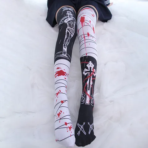 Сексуальные черные длинные носки с надписью, женские гольфы выше колена, чулки для женщин и девушек, теплые милые шелковые японские чулки для косплея