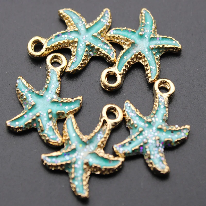 starfish blue 10 шт цветные морские капли масла океана Морская звезда раковина Раковины Морская Эмаль Подвески DIY браслет ожерелье серьги ювелирные изделия DIY ремесло - Окраска металла: starfish blue