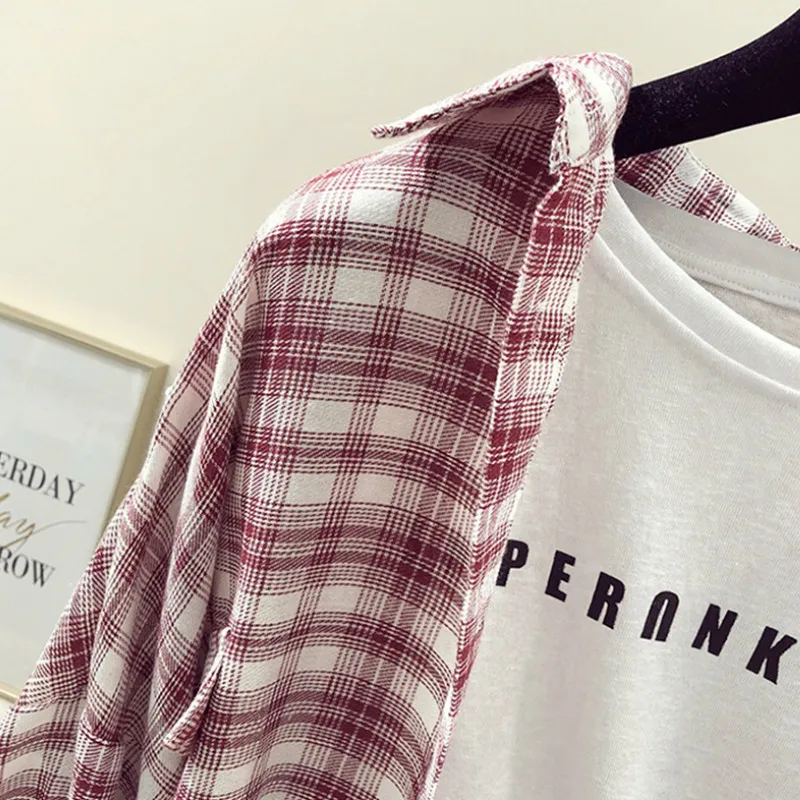 

Retro Shirts Women Plaid Button Classic Oversize Outwear Sun-proof Korean Style College Students All-match Females High Quality