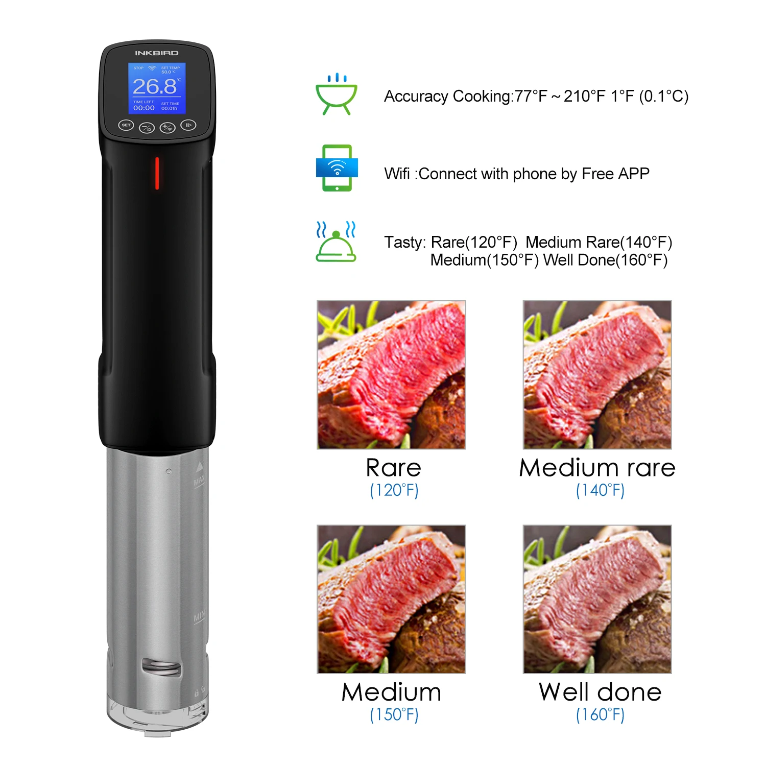 

Inkbird Slow Cooker Strong Immersion Heating Circulator Sous Vide ISV-200W WIFI for Vacuum Cooker with LCD Display Alarm Timer