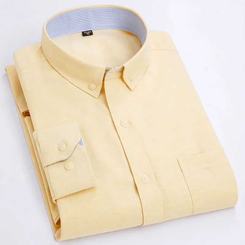 

Spring Autumn New Men's Long Sleeve Oxford Shirts Fashion Solid Color Regular Fit Button-down Collar Social Soft Casual Shirt