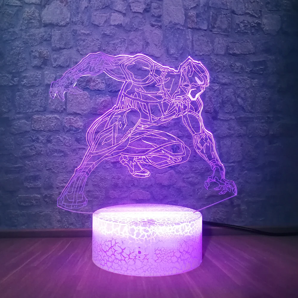Мстители 3D лампа USB ночник RGB Черная пантера герой комиксов 7 цветов Настольная лампа Праздничная Вечеринка настроение Лава детская игрушка подарок