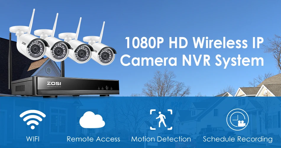 ZOSI 8CH 1080P HD WiFi NVR 2CH/4CH 2.0MP ИК Открытый всепогодный CCTV беспроводной IP камера безопасности системы видеонаблюдения комплект