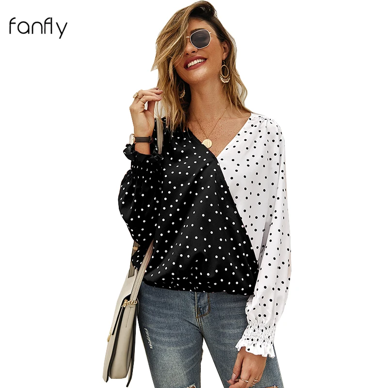 Женские топы и блузки с длинными рукавами Элегантные Осенние женские v образным