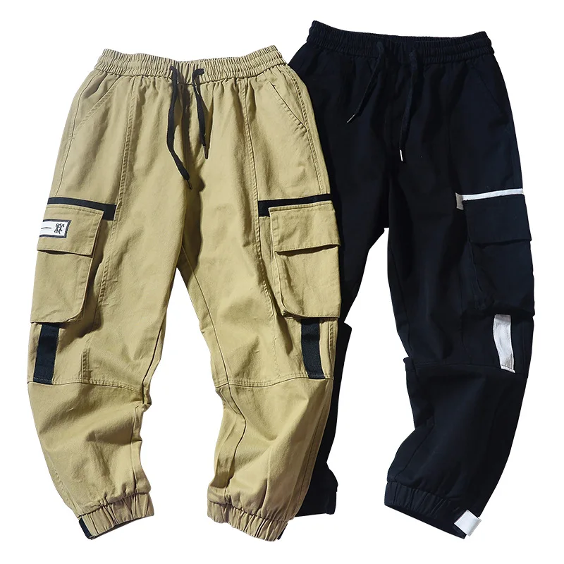 Мужские брюки карго FGKKS однотонные с большими карманами облегающие повседневные