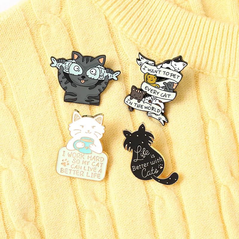 

Life is Better with Cats Enamel Pin Custom Cat Fish Coffee Brooches Shirt Lapel Bag Cute Animal Badge Jewelry Gift for Kids