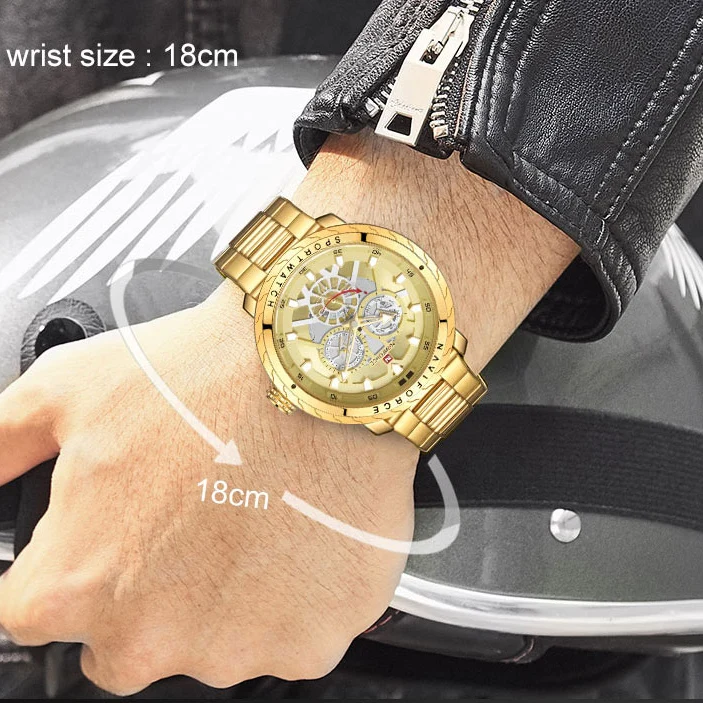 

NAVIFORCE New Men Top Luxury Gold Quartz Wristwatch Stainless Steel Waterproof Sport Mens Watches Date 24 Hour Analog Male Clock